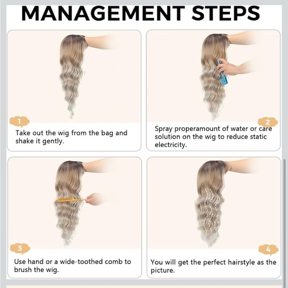 Ombre Long, curly, & wavy highlights platinum blonde synthetic Wig 26IN bnwt - Picture 5 of 6